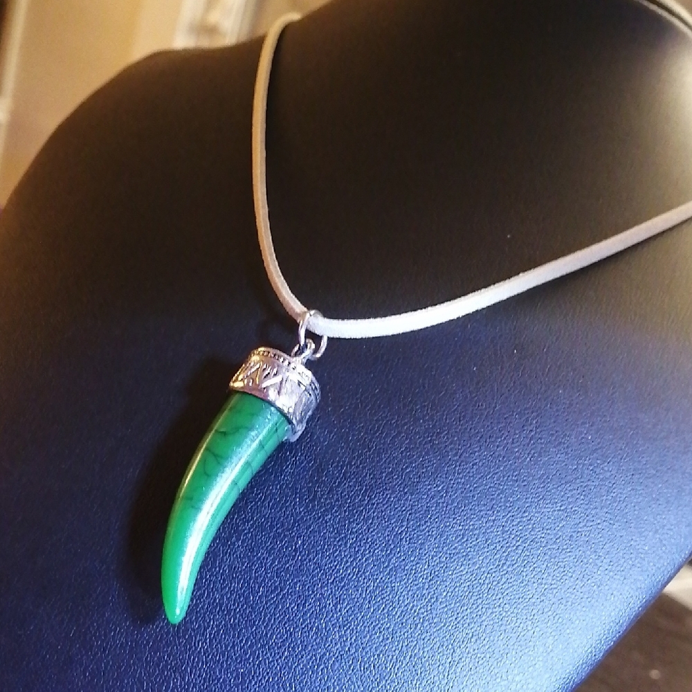 Green Pendant Unisex Necklace with Silver Accents